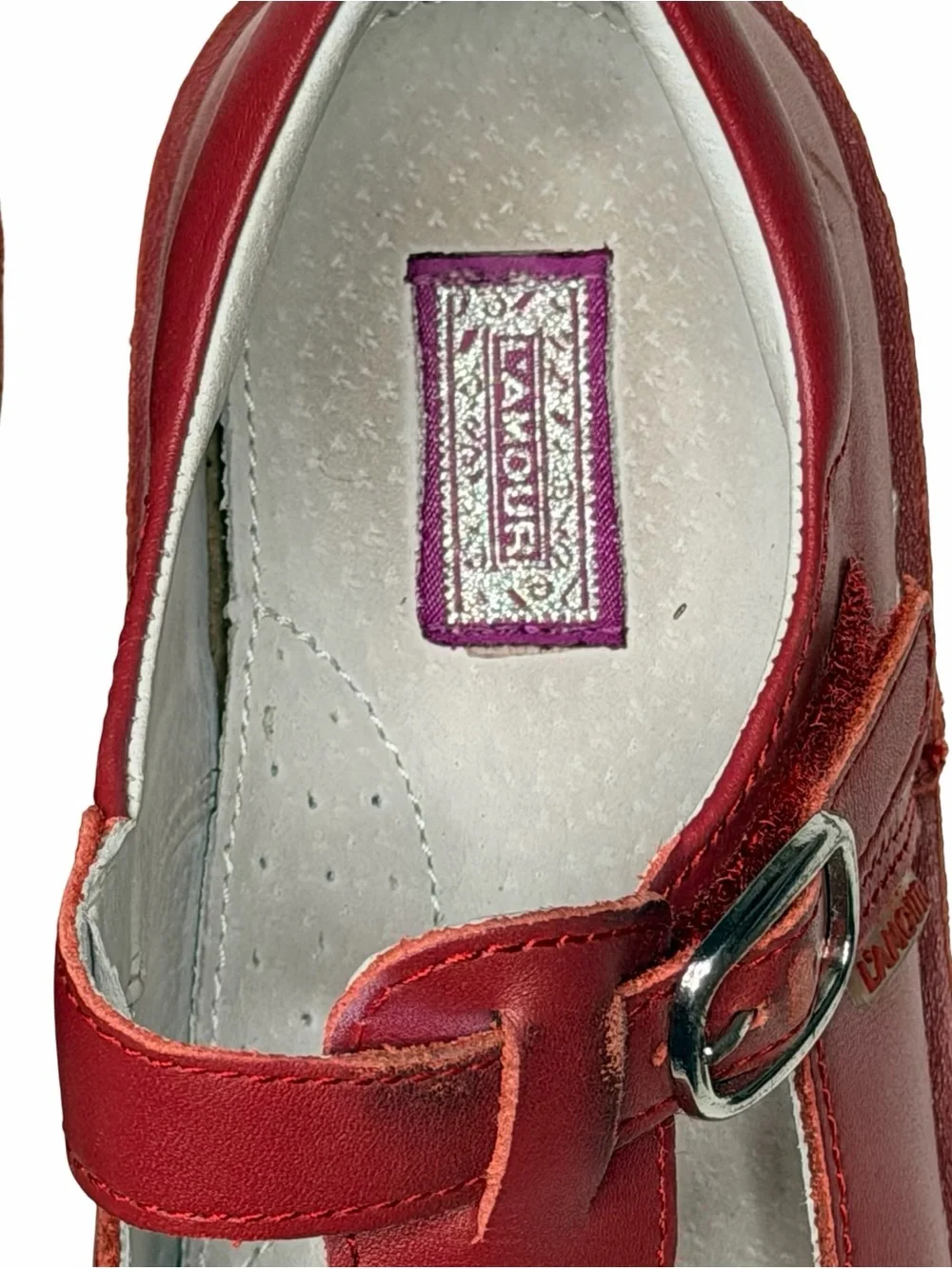 L’Amour Joy Classic Red Leather T-Strap Mary Jane